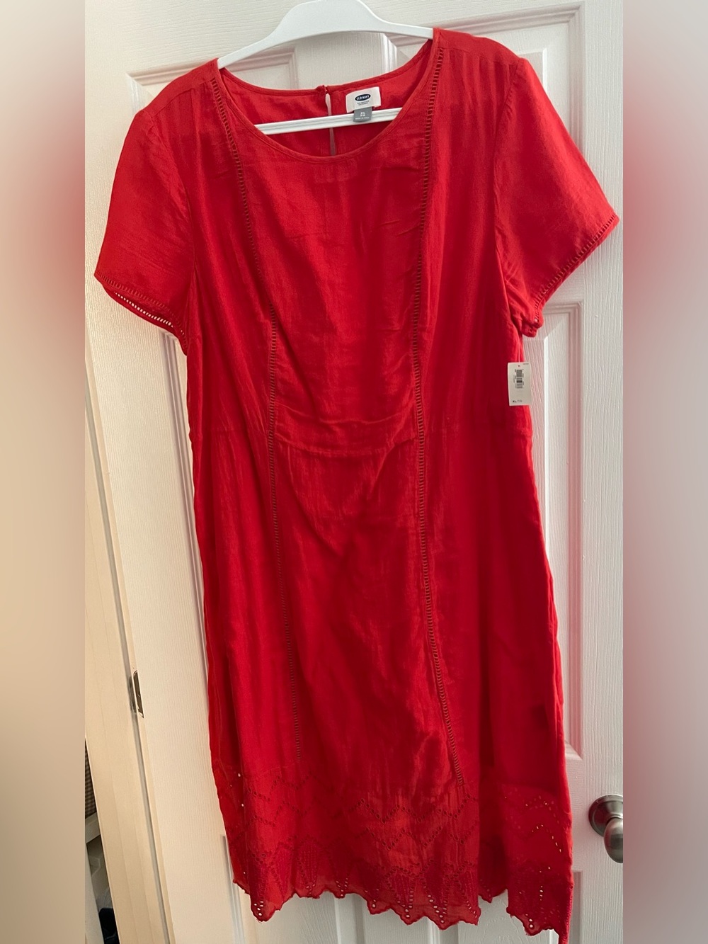 Old Navy Bright Red Short Sleeve Eyelet Midi Dress